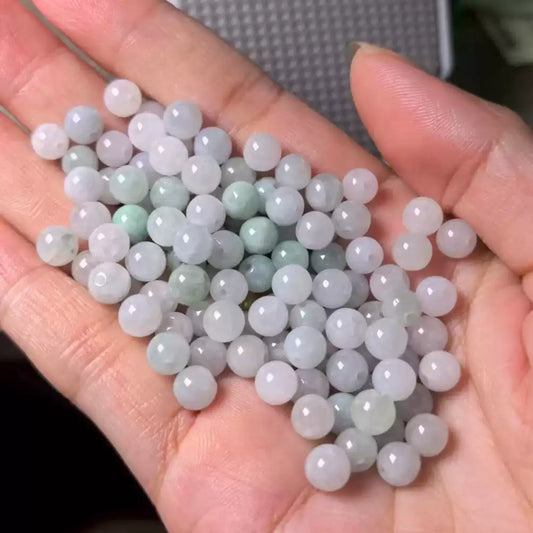 Perles Rondes en Jadéite Naturelle – Blanc Lavande & Vert Clair – Perles Percées pour Création de Bijoux DIY